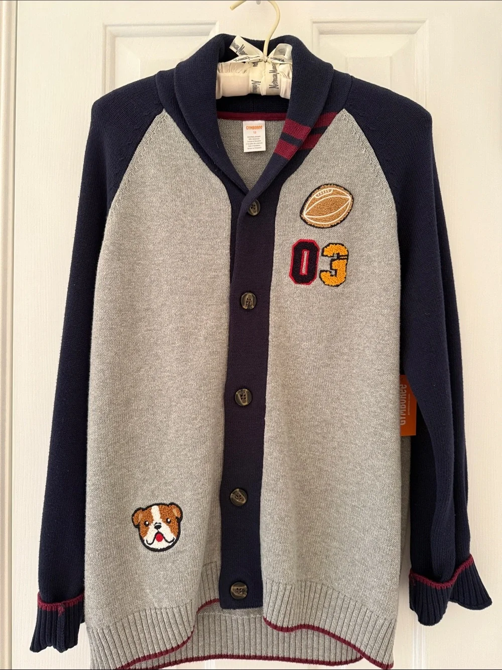 Children's Grey & Navy Football and dog Patch Cardigan Jacket sweater